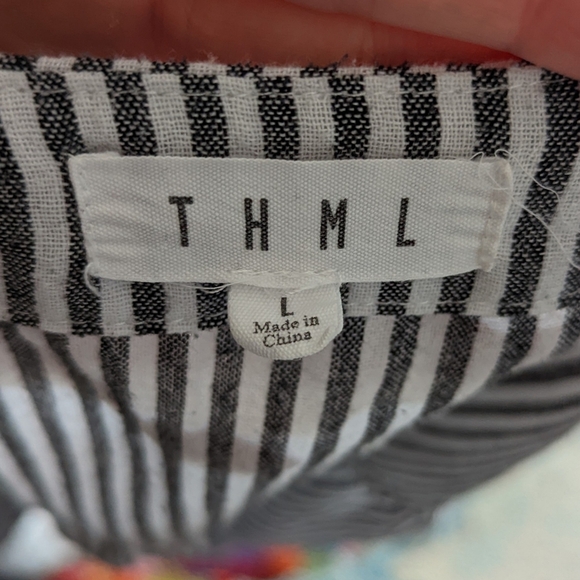 THML Tribal Dress Blue And White Stripes Size L - Picture 5 of 9